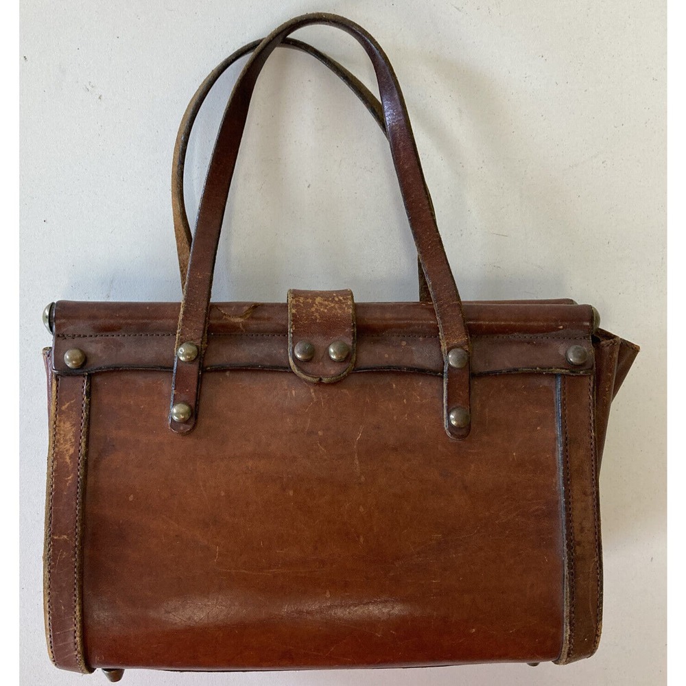 Vintage John Romain Purse Brown Leather Doctors Bag Handbag Look - Picture 2 of 12